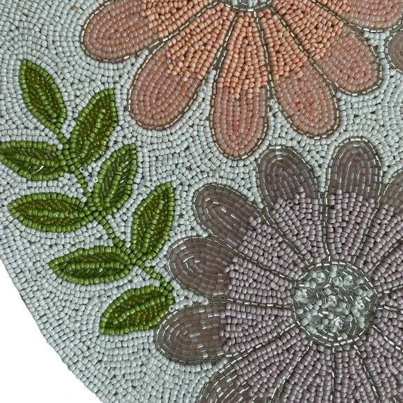 TAHARI HOME Hand Glass Beaded Round Placemat Charger 15" Pop of Color Floral NEW